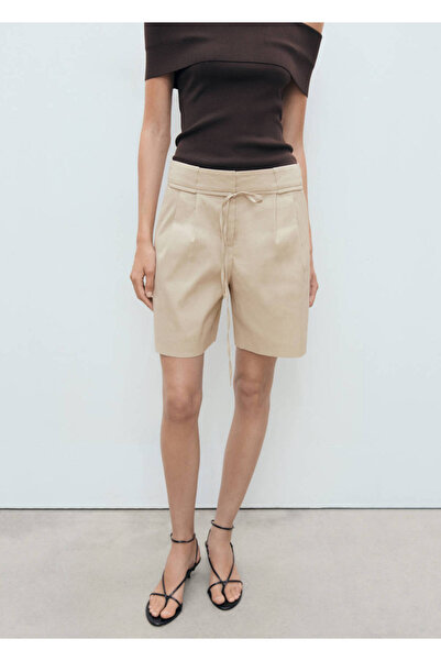 MANGO Woman Linen Shorts with Belt Bow