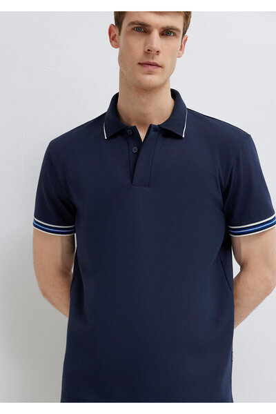 Mavi M0613369 Stripe Detailed Polo Collar T-Shirt Men's T-Shirt Dark Blue