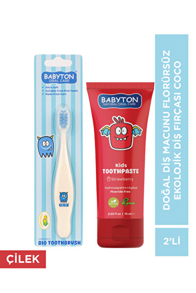 BABYTON Doğal Çilek Diş Macunu Florürsüz - Ekolojik Diş Fırçası Coco
