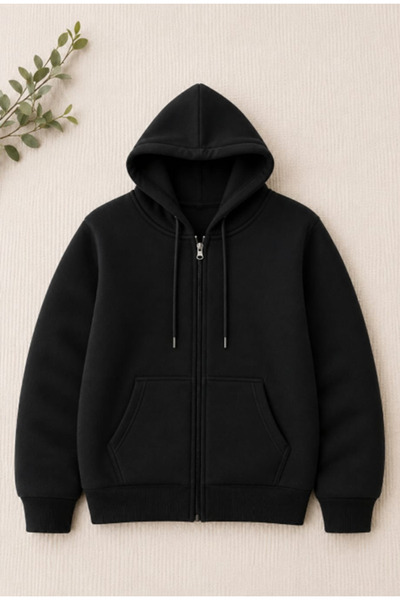 LU DUE Unisex Design Comfortable Soft Textured Black Zippered Cardigan Sweats...