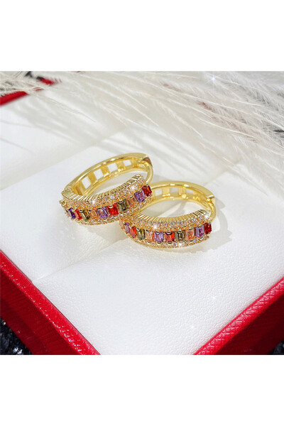 Choice E1528 Huitan Gold Color Hoop Earrings for Women Luxury Inlaid Rainbow ...