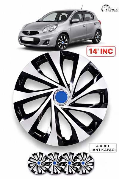 YONGA OTO AKSESUAR NİSSAN MICRA 14 İnç Jant Kapağı 4'lü Set Siyah Gümüş + 4 A...