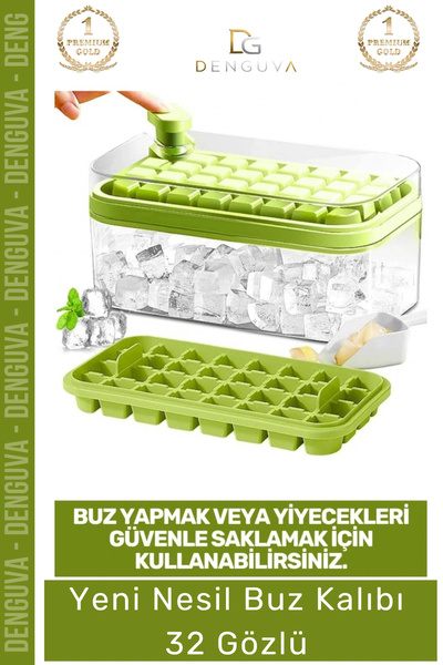 Denguva # Ice Mold with Practical Button Lid, Food Grade Kitchen Utensil, 32 ...