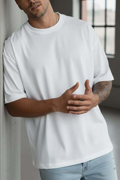 Teenage Millionaire Men's White Basic Plain Unprinted Oversize Salas Boyfrien...