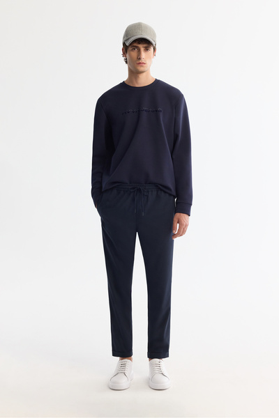 Avva Erkek Lacivert Beli Lastikli Bağcıklı Duble Paça Jogger Relaxed Fit Pant...