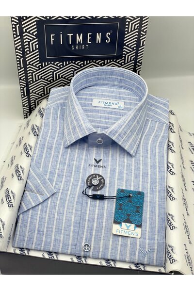 Fitmens Classic Short Sleeve Lapel Collar Buttoned Bottom Men's Shirt with Gi...