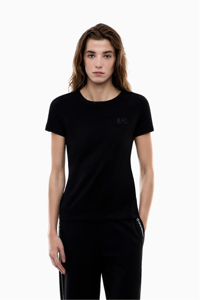 EA7 Kadın Bisiklet Yaka T-Shirt Siyah