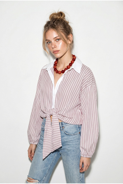 Bianco Lucci Γυναικείο ριγέ πουκάμισο με λεπτομέρεια δεσίματος 2219 60286205
