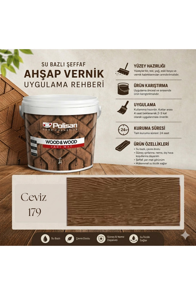 Polisan Wood&Wood Anti Aging Ahşap Verniği Yarı Mat Su Bazlı Ahşap Boyası 0,7...