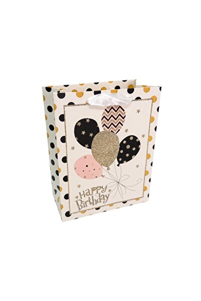 AFO Set 12 Pungi Cadou Model Happy Baloane Gold 18x23x9cm