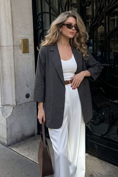 armonika Γυναικείο μπουφάν σε ανθρακί χρώμα με τσέπες, oversized μοντέλο ARM-...