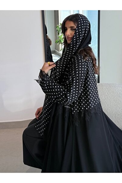 Classy She طقم عباءة أنيق بنقشة البولكا دوت مع حواف دانتيل (مع غطاء رأس مطابق)
