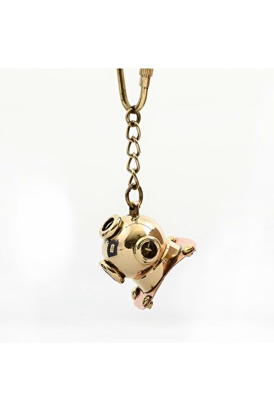 Store Pirinç Dalgıç Başlığı Anahtarlık 10 Cm Deniz Temalı Dekoratif Metal Ana...