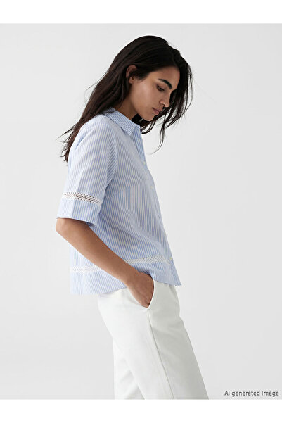 LC Waikiki Blue Striped Openwork Detailed Women's Shirt