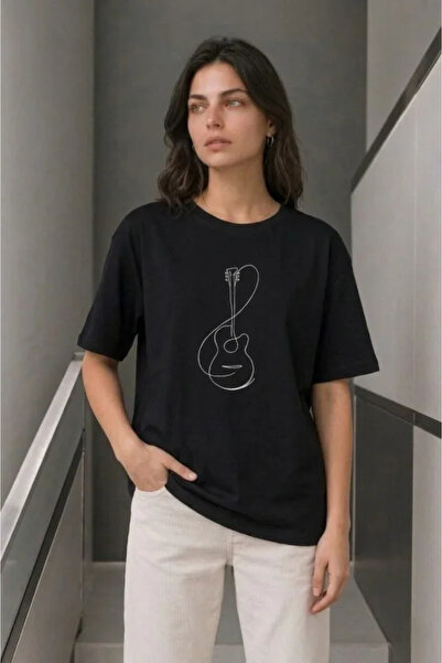 DRESSIFY WOMEN’S FASHION Μπλουζάκι με στάμπα κιθάρας Minimal Guitar T-Shirt Κ...