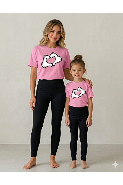 VODEXA Set de tricou și colanți pentru mamă și fiică, 100% bumbac, elastic, c...