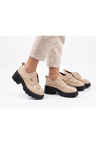 OEM Mocasini Damă "Butterfly Style" Platform – Piele Ecologica Bej, Talpă Chunky Ușoară, Detaliu Fluture Cristale, Stil Office & Casual
