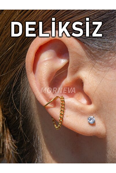 MORNEVA Deliksiz Cerrahi Çelik Tek Sıra Zincir Sallantılı Kulak Conch Piercin...