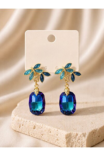 shinora.jewelry Okyanus Işıltısı Taşlı Yaprak Küpe