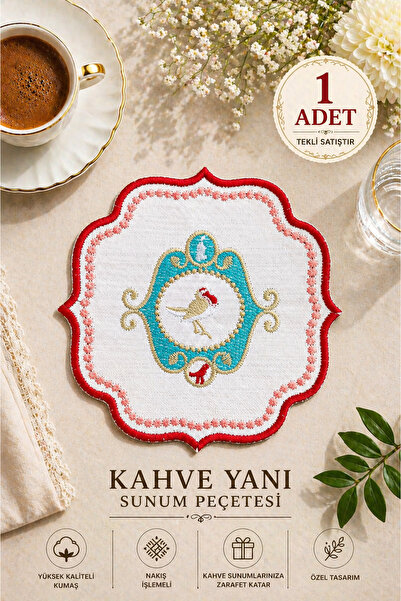 ZORENSA 1 Adet Kahve Yanı Sunumluk Kokteyl Peçete – Dekoratif Nakışlı Kumaş P...