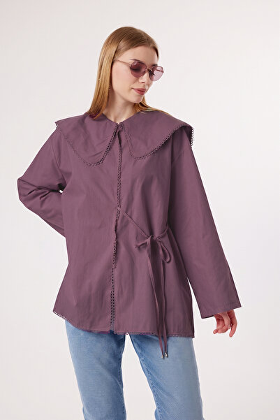 Suede Style 6410 - Άνετο και κομψό γυναικείο πουκάμισο από ποπλίνα με γιακά ν...