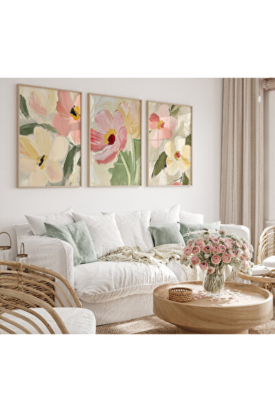TekTablo Σετ 3 τεμαχίων ζωγραφικών πινάκων λουλουδιών με κορνίζα |   Μοντέρνα...