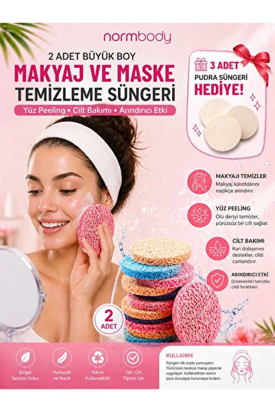 NORMBODY 2 ADET Büyük Boy Makyaj ve Maske Temizleme Süngeri + 3 Adet Pudra Sü...