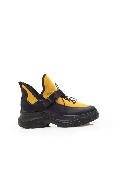 UrbanShoes Sneakers damă din piele naturală, Leofex - 288-1 Negru Muştar Box ...