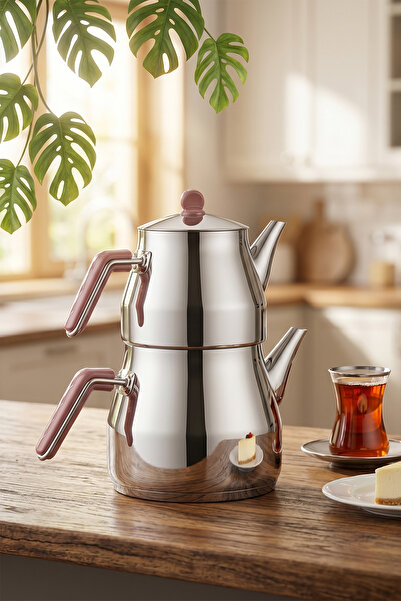 Porsima 1026-1 طقم إبريق شاي من الفولاذ المقاوم للصدأ بمقبض معدني من البكاليت...