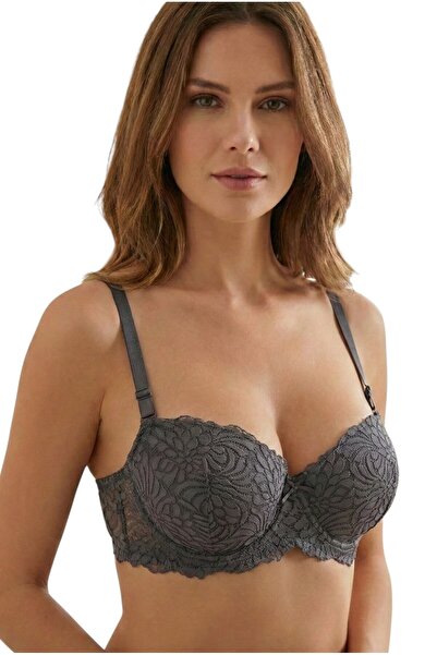hadiora Women's Gray Lace Supported Underwire Bra