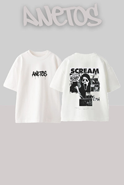 Anetos Μπλουζάκι Scream Movie Design με στάμπα στην πλάτη, βαμβακερό, λευκό, ...