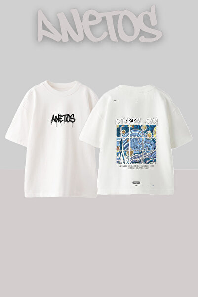 Anetos Μπλουζάκι με σχέδιο Starry Sky, με στάμπα στην πλάτη, βαμβακερό λευκό ...