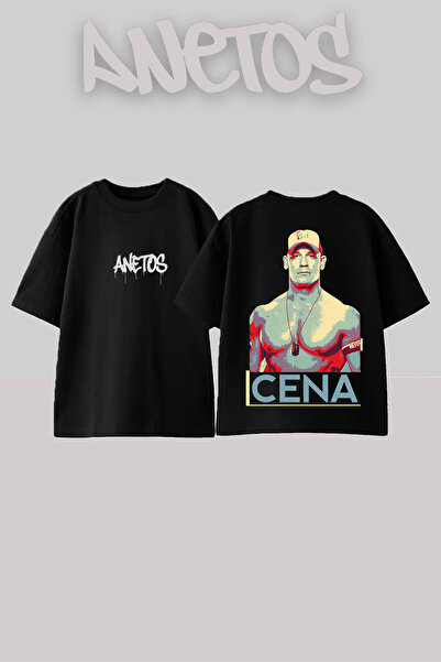 Anetos Μπλουζάκι John Cena με στάμπα στην πλάτη, βαμβακερό, μαύρο, oversized