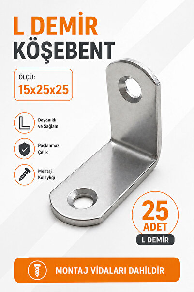 Badem10 L Demir Gönye Oval Başlı (25 Adet) 15x25x25 mm Köşebent Seti Dayanıkl...