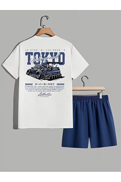 PAVRO Unisex Oversize Σετ Σορτς με Μπλούζα και Σορτς, Άνετο Σετ με Μικτά Τυπω...