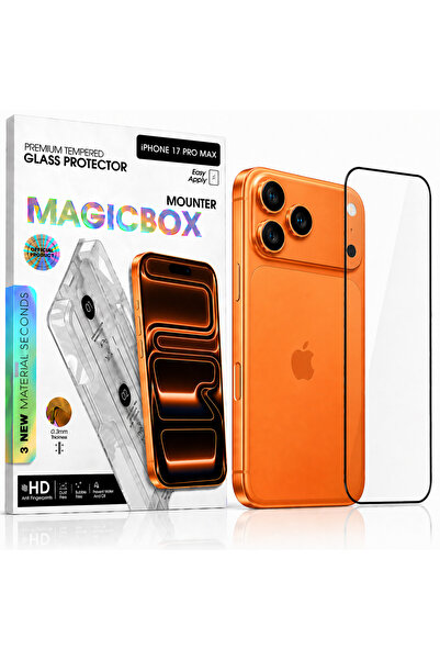 iPhone 17 Pro Max Temperli Cam Ekran Koruyucu Magic Box Kolay Kurulum 9H Çizilmez Full Kaplama