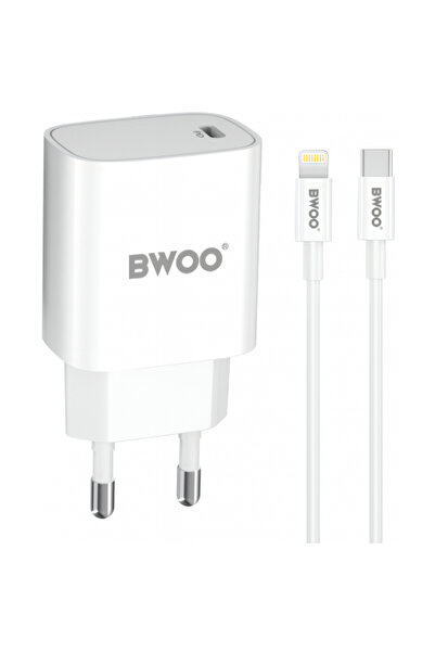 Bwoo Incarcator Retea Cu Cablu Lightning CDA159, 20W, 3A, 1 x USB-C, Alb