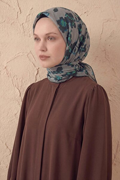 Silk Home Φουλάρι από βαμβακερό μείγμα με φλοράλ σχέδιο Πατίνα Πράσινο 90x90