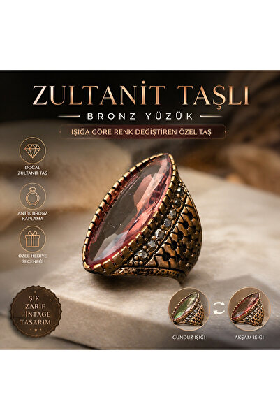 BULU'US ACCESSORIES Doğal Zultanit Taşlı Bronz Yüzük – Işığa Göre Renk Değişt...