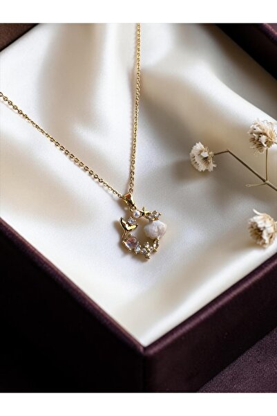 FAYRA ACCESSORIES Zircon Stone Dolphin and Star Figured Necklace