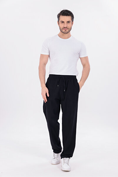 blayn jeans Men's Black Jogger Pants with Elastic Waist and Laces, 100% Cotto...