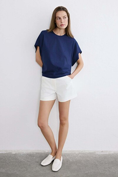 rue Sıfır Yaka Örme Lacivert T-shirt