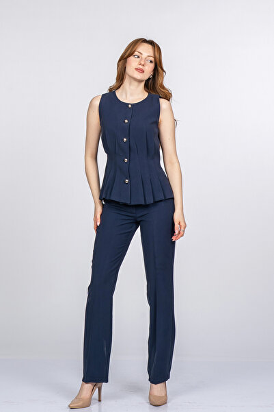 MissVina Σετ από πλισέ γιλέκο Delora και ψηλόμεσο παντελόνι από ύφασμα Tencel