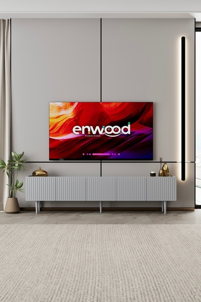 enwood Capella TV Ünitesi sis gri MDF 5 kapaklı 200 cm ayaklı