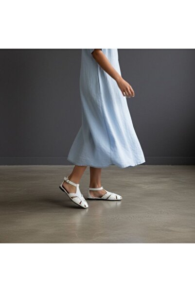 NE&VE SHOES Λευκά ματ δερμάτινα γυναικεία καθημερινά σανδάλια με τετράγωνα δά...