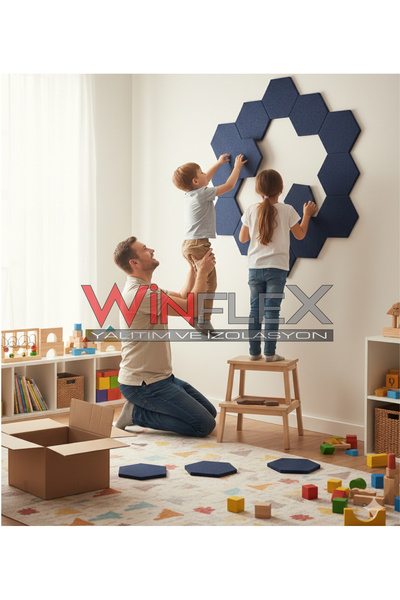 WİNFLEX DEKORATİF ALTIGEN AKUSTİK KUMAŞ KAPLI PANEL 12 ADET -(17x20CM)