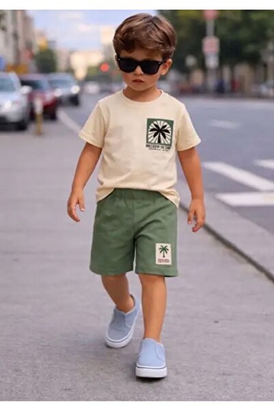 NIGRUM PARDUS Special Series Mini Palm Printed 100% Cotton Boys' T-Shirt and ...