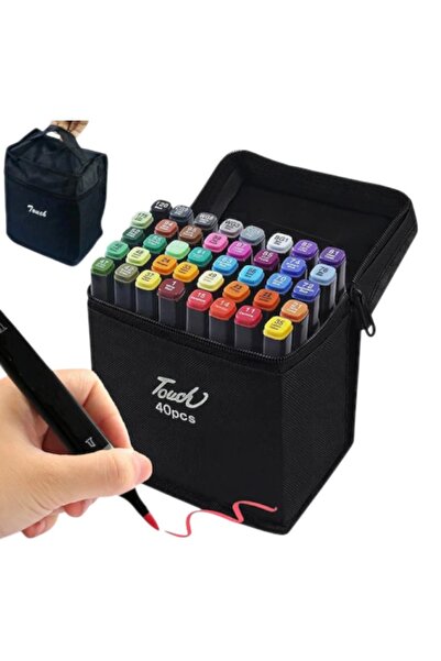 E-ANAMAG Set 40 markere multicolore cu 2 capete pentru scriere, geanta depozi...