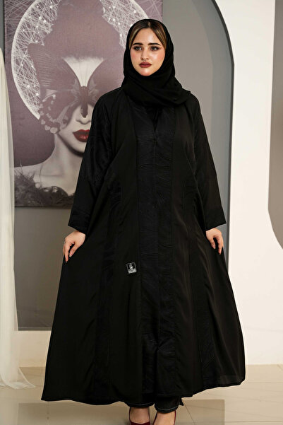 Hasnaa Abaya عباية سادة بتدخيلة قماش على الياقة والكم