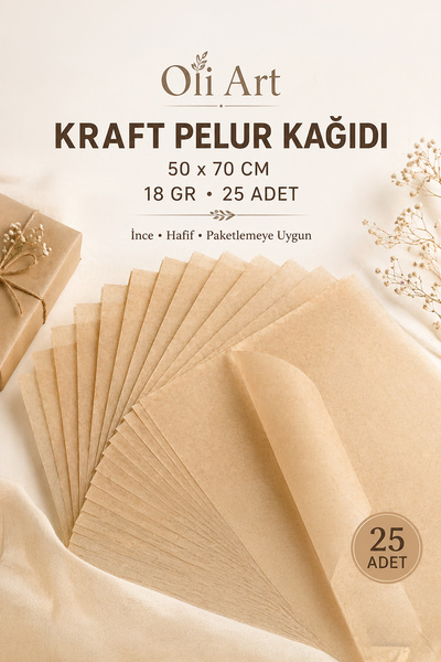 OLİ Art Kraft Pelur Kağıdı 50x70 cm 25 Adet 18 gr İnce Ambalaj ve Hediye Pake...